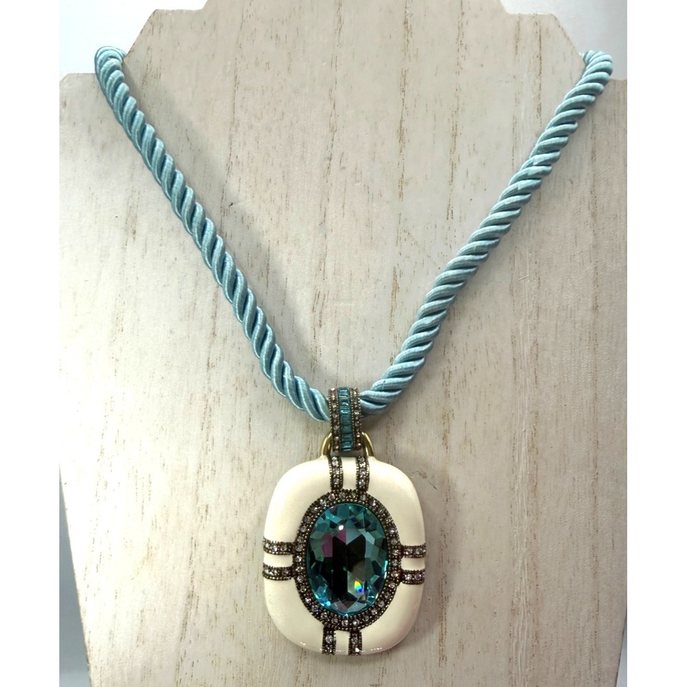 HEIDI DAUS "BOLD MOVE" ENAMEL AND CRYSTAL DROP CORD NECKLACE TEAL WHITE‎ PRETTY!